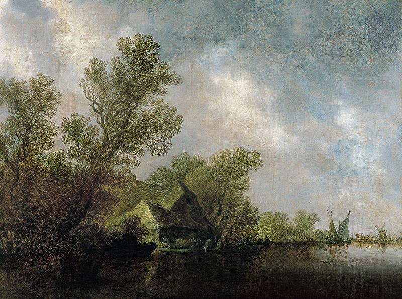 Jan van Goyen River Landscape with Ferry and cottages Germany oil painting art